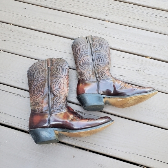 Vintage 80s Laredo Distressed Brown Leather Western Cowboy Motorcycle Work Boots - Picture 6 of 8